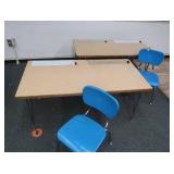 SMALL RECTANGULAR TABLE AND 2 CUTE BLUE CHAIRS