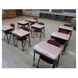 8 STUDENT DESKS WITH 8 SMALLER CHAIRS