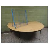 KIDNEY SHAPED TABLE AND BLUE METAL RACK