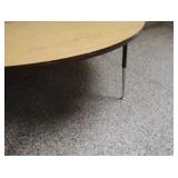 KIDNEY SHAPED TABLE AND BLUE METAL RACK