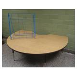 KIDNEY SHAPED TABLE AND BLUE METAL RACK