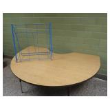 KIDNEY SHAPED TABLE AND BLUE METAL RACK