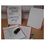 2 TABLES, 4 DRY ERASE BOARDS THAT STAND