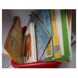 TALL WOODEN DRESSER & BOOKS