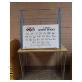 RECTANGULAR TABLE AND BLUE METAL RACK
