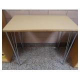 RECTANGULAR TABLE AND BLUE METAL RACK