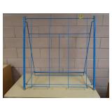 RECTANGULAR TABLE AND BLUE METAL RACK