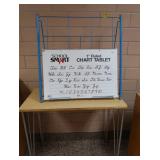 RECTANGULAR TABLE AND BLUE METAL RACK