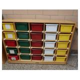 VERY NICE 25 CUBNY SHELF WITH 25 PLASTIC CUBBIES