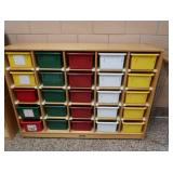 VERY NICE 25 CUBNY SHELF WITH 25 PLASTIC CUBBIES