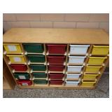 VERY NICE 25 CUBNY SHELF WITH 25 PLASTIC CUBBIES