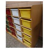 VERY NICE 25 CUBNY SHELF WITH 25 PLASTIC CUBBIES