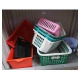 GRAY PLASTIC CABINET WITH PLASTIC TOTES