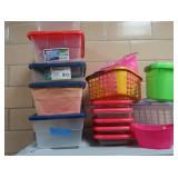 GRAY PLASTIC CABINET WITH PLASTIC TOTES