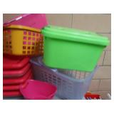 GRAY PLASTIC CABINET WITH PLASTIC TOTES