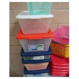 GRAY PLASTIC CABINET WITH PLASTIC TOTES