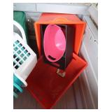 GRAY PLASTIC CABINET WITH PLASTIC TOTES