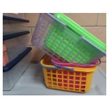 GRAY PLASTIC CABINET WITH PLASTIC TOTES
