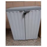 GRAY PLASTIC CABINET WITH PLASTIC TOTES