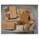 LARGE BIN OF WOODEN BUILDING BLOCKS