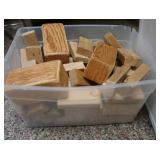 LARGE BIN OF WOODEN BUILDING BLOCKS