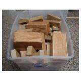 LARGE BIN OF WOODEN BUILDING BLOCKS