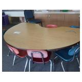 OVERSIZED HEAVY KIDNEY SHAPED TABLE AND 7 CHAIRS