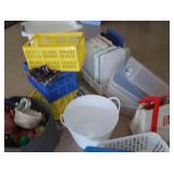 LARGE MISC PILE OF PLASTIC TOTES
