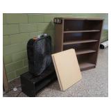 MISC LOT CABINET, PRESS BOARDS, CLOSET RACK & FAN