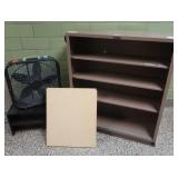 MISC LOT CABINET, PRESS BOARDS, CLOSET RACK & FAN