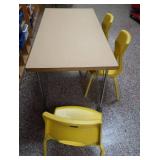 RECTANGULAR TABLE WITH 3YELLOW CHAIRS