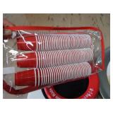 PIZZA PANS, RED SOLO CUPS, PLASTIC FRISBEES
