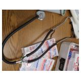 FIRST AID KIT, BLOOD PRESSURE MACHINE AND STETHOSCOPE