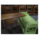 VINTAGE WOODEN DESK AND WOODEN BABY DOLL CARRIAGE