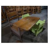 VINTAGE WOODEN DESK AND WOODEN BABY DOLL CARRIAGE