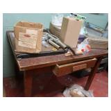 WOODEN TABLE WITH DRAWER WITH MYSTERY ITEMS