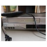 METAL ROLLY CART WITH TYPER, PHONE AND DVD/VHS PLAYER