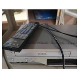 METAL ROLLY CART WITH TYPER, PHONE AND DVD/VHS PLAYER
