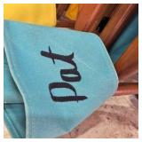 Lot of 5 Folding Wood Director Chairs with Blue and Yellow Canvas Seats