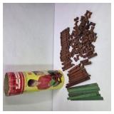 Vintage American Logs Toy Building Set with Tube Container