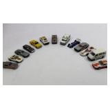Lot of 13 Die-Cast Toy Cars, Trucks, Police, Taxi, and Race Vehicles