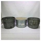Lot of 3 Behrens Galvanized Metal Utility Buckets Farmhouse Planters