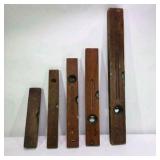 Lot of 5 Vintage Wood Spirit Levels Carpenter Tool Pieces