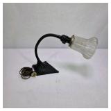 Antique Gooseneck Desk Lamp Cast Iron Base With Ribbed Glass Shade