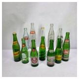Lot of Vintage Soda Bottles 7UP Squirt Nesbitt’s Like Coca-Cola Green Glass