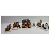 Vintage Lot of Miniature Christmas Village Figurines House Snowman Lamp Post Decor