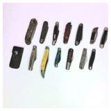 Lot of 14 Vintage Folding Pocket Knives with Sheath