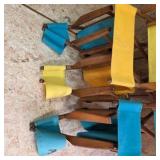 Lot of 5 Folding Wood Director Chairs with Blue and Yellow Canvas Seats