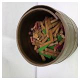 Vintage Toy Lincoln Log Style Building Pieces with Barrel