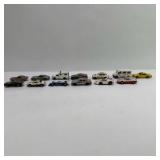 Lot of 13 Die-Cast Toy Cars, Trucks, Police, Taxi, and Race Vehicles